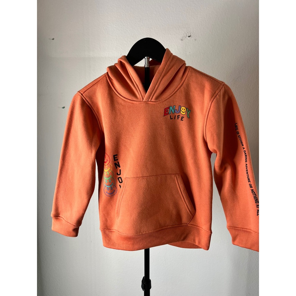 Brooklyn Cloth Kids Orange Enjoy Life Smiley Face Graphic Hoodie Size 7